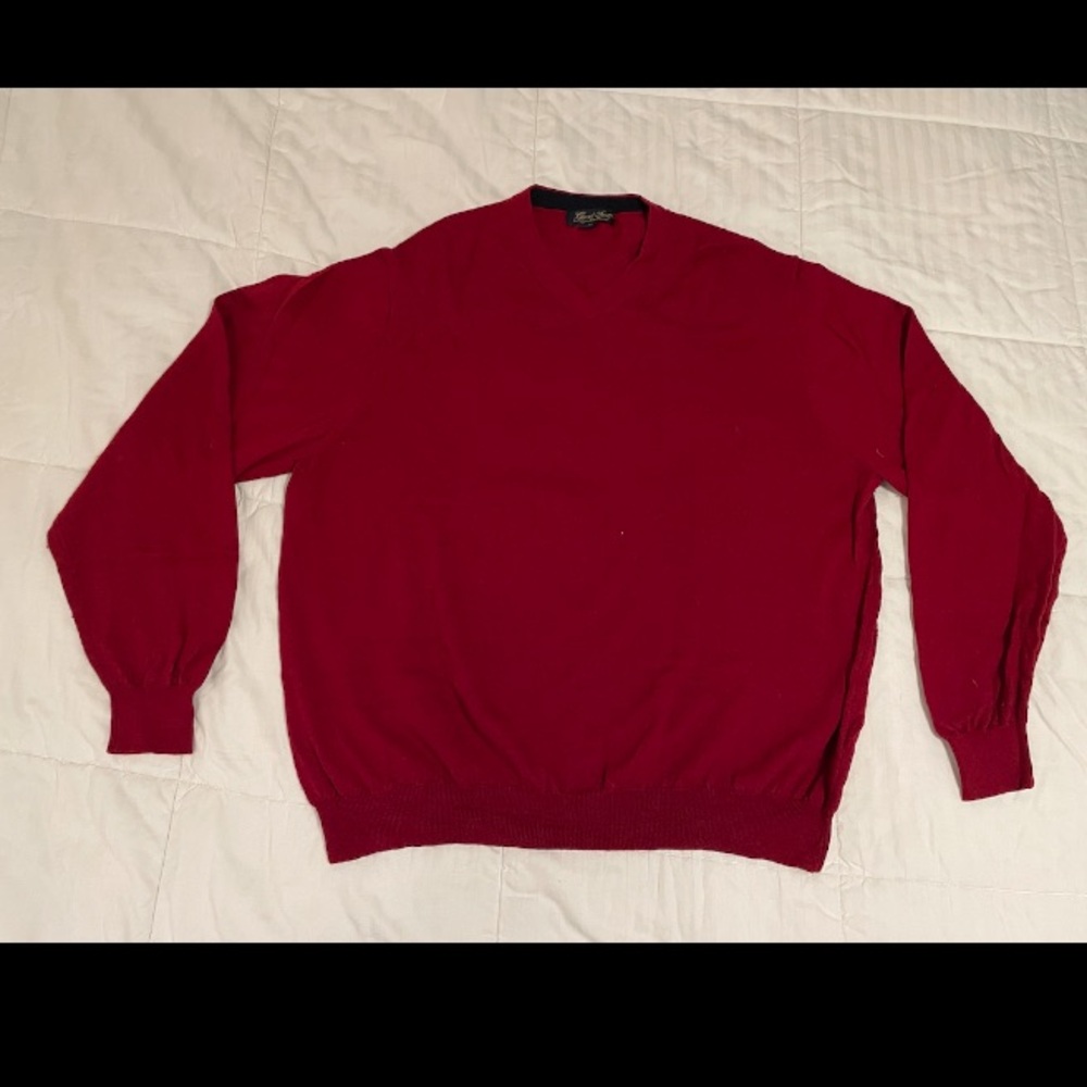 Garret Scott Sweater Men XXL Red V-Neck Knit Pullover Extra Fine Merino Wool EUC